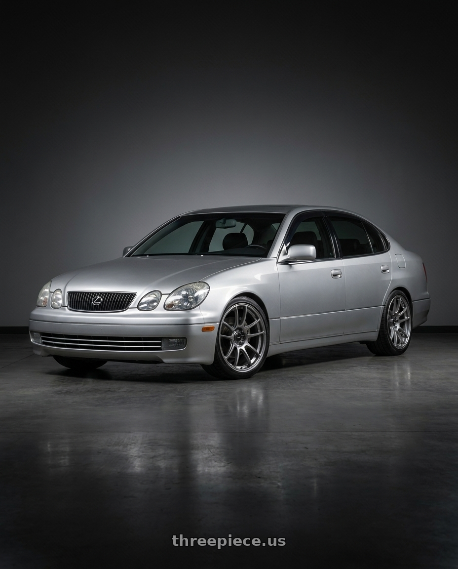 2001  Lexus gs300 with Konig Heliogram 5X114.3 19x9.5+25 Titanium Metallic Knurled Bead Flow Formed wheels