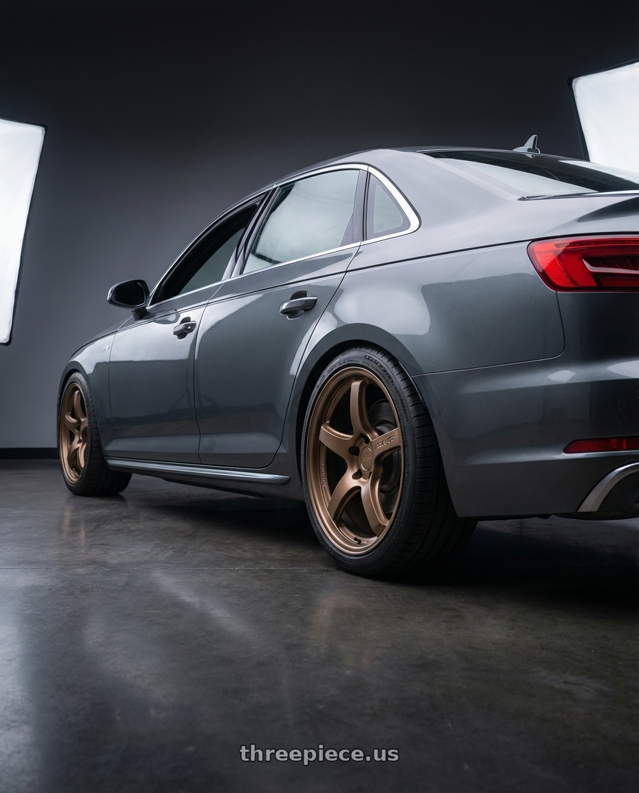 2015 Audi S4 B8.5 with Gram Lights 57CR 5x112 19x10.5+35 Bronze II wheels rear three quarter view square tires