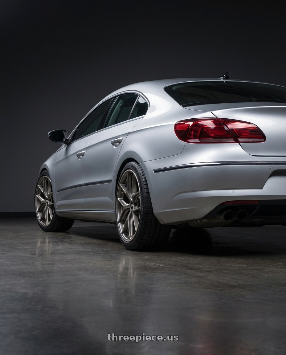 2015 Volkswagen CC with BBS CC-R 5x112 19x8.5+44 Satin Platinum wheels rear three quarter view square tires