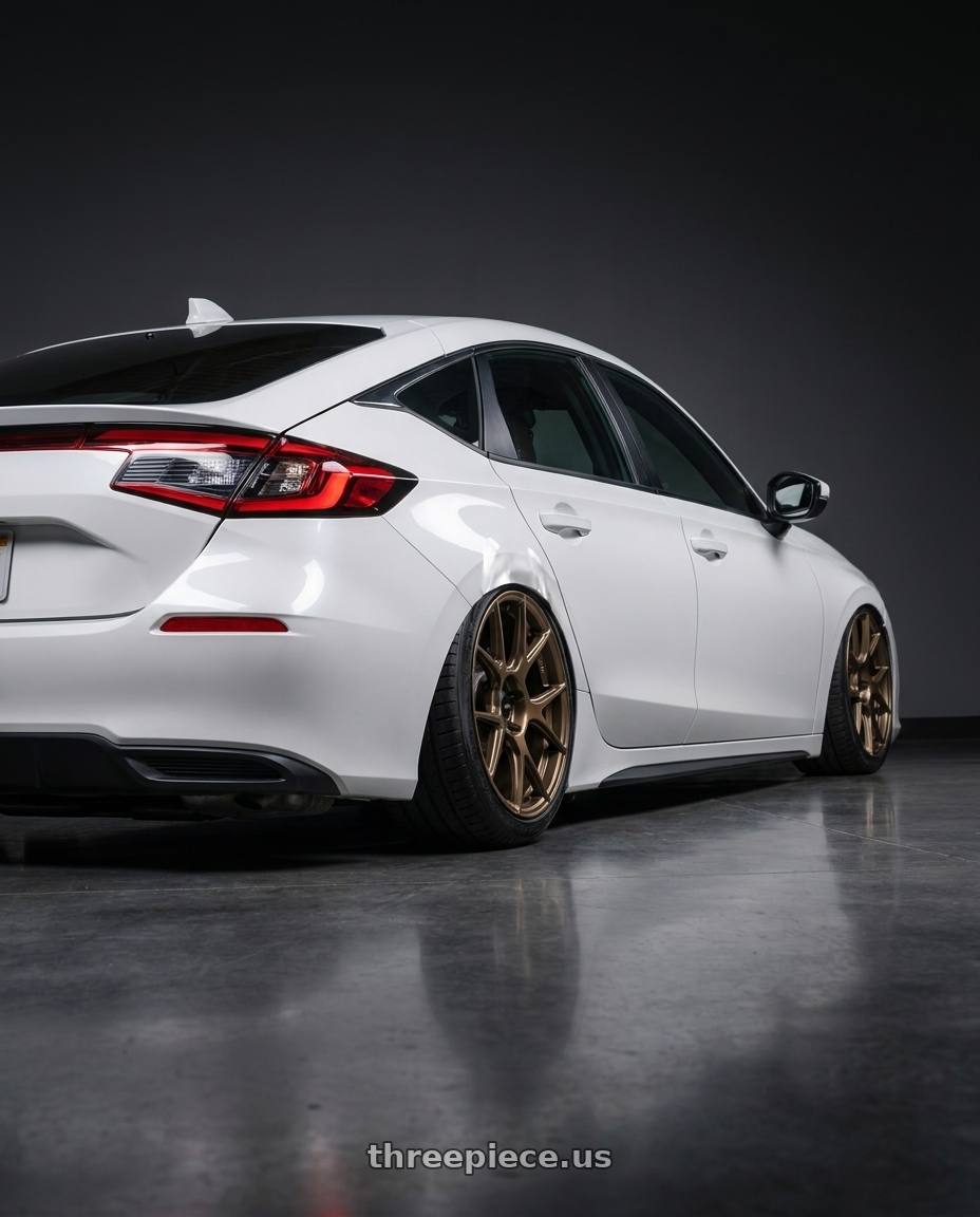 2024 Honda Civic with Konig Ampliform 5x114.3 18x8.5+45 Gloss Bronze wheels rear three quarter view slight stretch tires