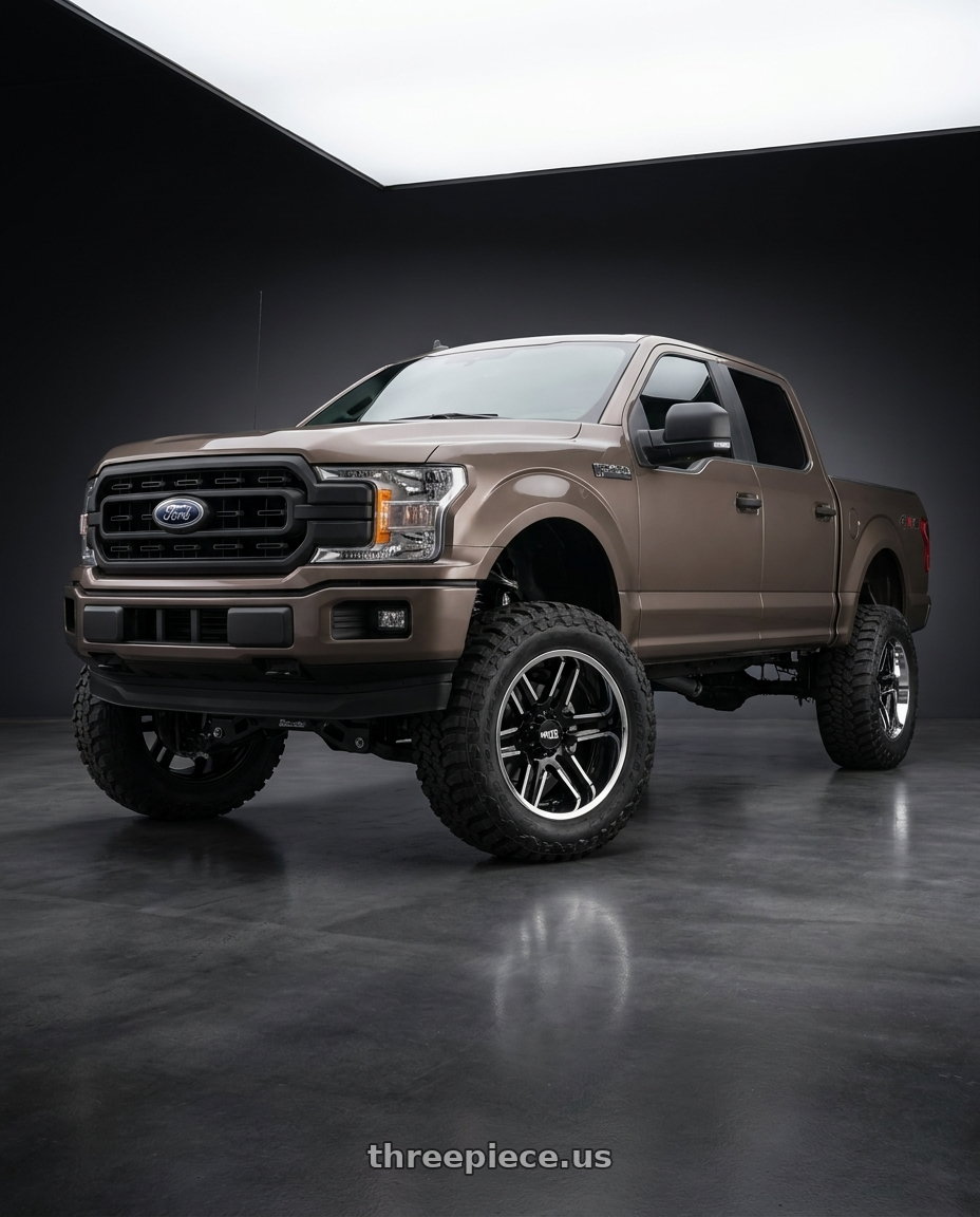 2019 Ford F-150 with Moto Metal MO202 6X135 22X12 -44 GLOSS BLACK MACHINED CENTER CHROME LIP wheels