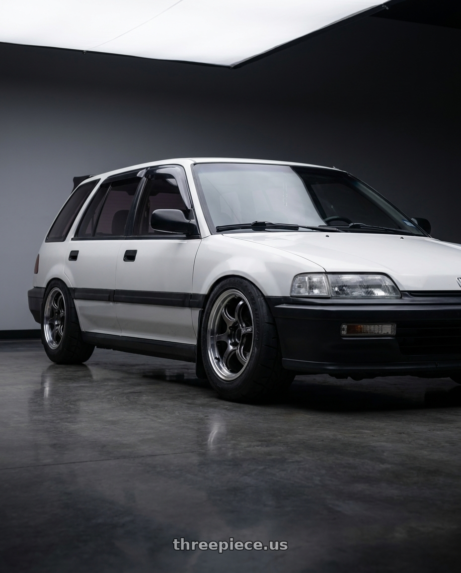 1991 Honda Civic Wagon with Advan Racing RG-D2 4x100 15x7.0 +42 MACHINING & BLACK GUNMETALLIC wheels