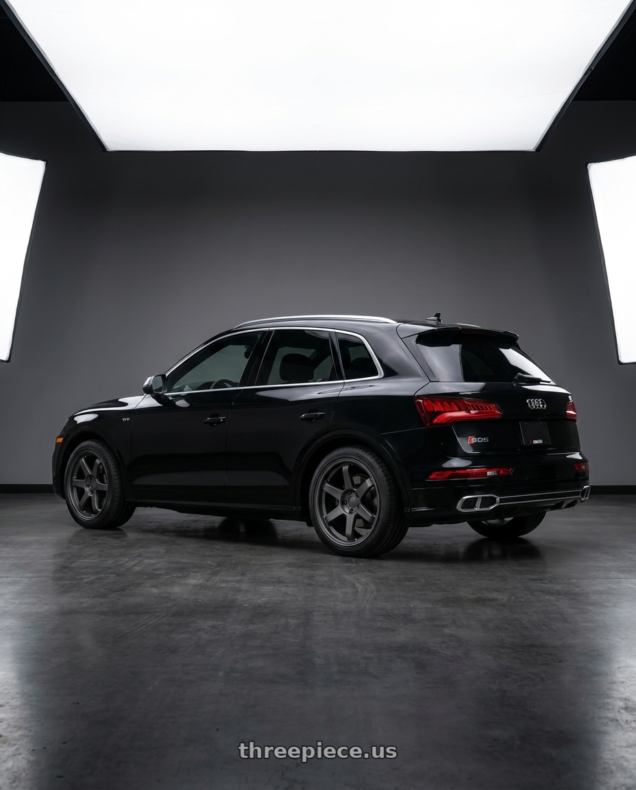 2018 Audi sq5 with 9six9 SIX-1 5x112 19X8.5 +35 Carbon Gray wheels rear three quarter view square tires