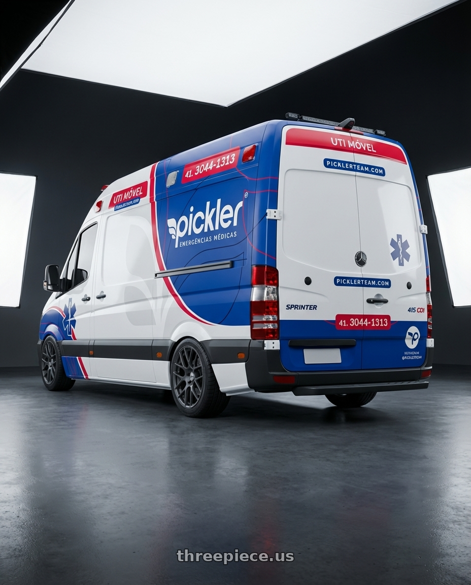 Mercedes-Benz Sprinter 415 CDI 2019 adesivada with TSW NURBURGRING 5X114.3 17X7.5 +45 MATTE GUNMETAL wheels rear three quarter view square tires