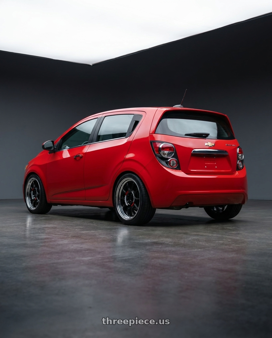 2015 chevrolet sonic ltz with Work Emotion Rs11 2p 4x100 15x7.5 0 black wheels rear three quarter view square tires