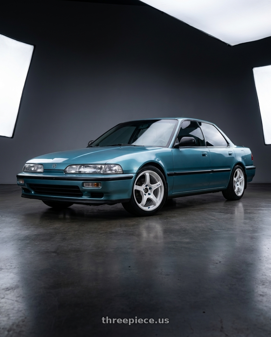 1990 Acura integra with Advan Racing TC4 4x100 17x7.0 +42 RACING WHITE METALLIC & RING wheels