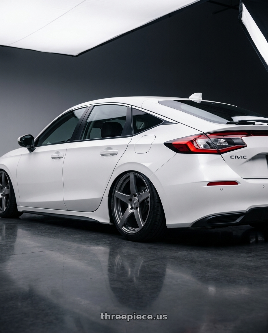 2024 Honda Civic with Forgestar CF5 5x114.3 18x9 +35 Gloss Anthracite wheels rear three quarter view slight stretch tires