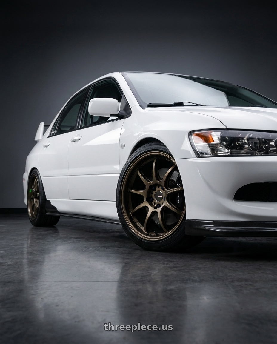2003 Mitsubishi Lancer Evolution White with Work Emotion D9r 5x114.3 18x8.5 +38 Matte Bronze wheels