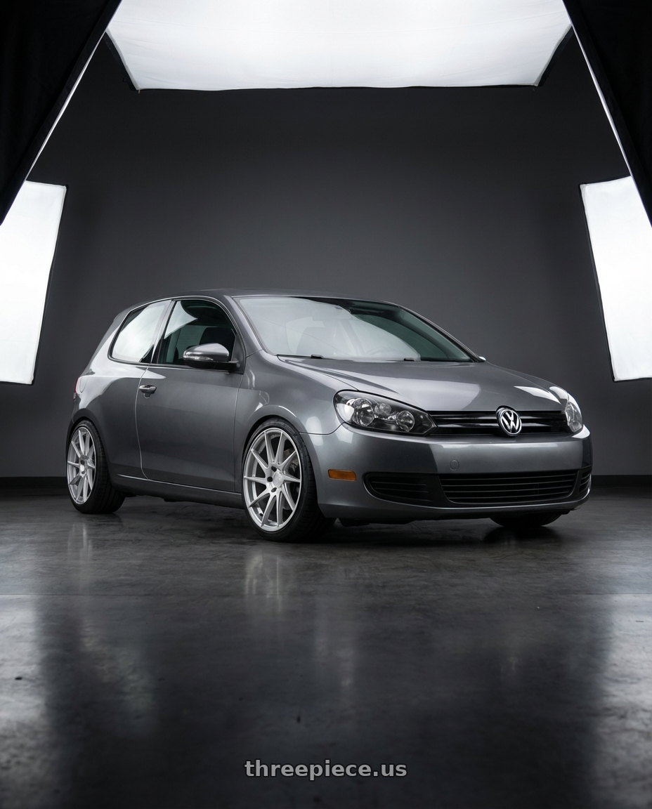 2013 Volkswagen GTI MK6 with Aodhan AH09 5x112 18x9.5 +35 Gloss Silver Machined Face wheels front three quarter view lowered stance