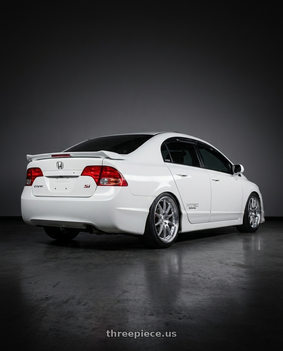 2008 Honda Civic SI with Aodhan DS07 5x114.3 18x8.5+35 Silver w/Machined Face wheels rear three quarter view square tires