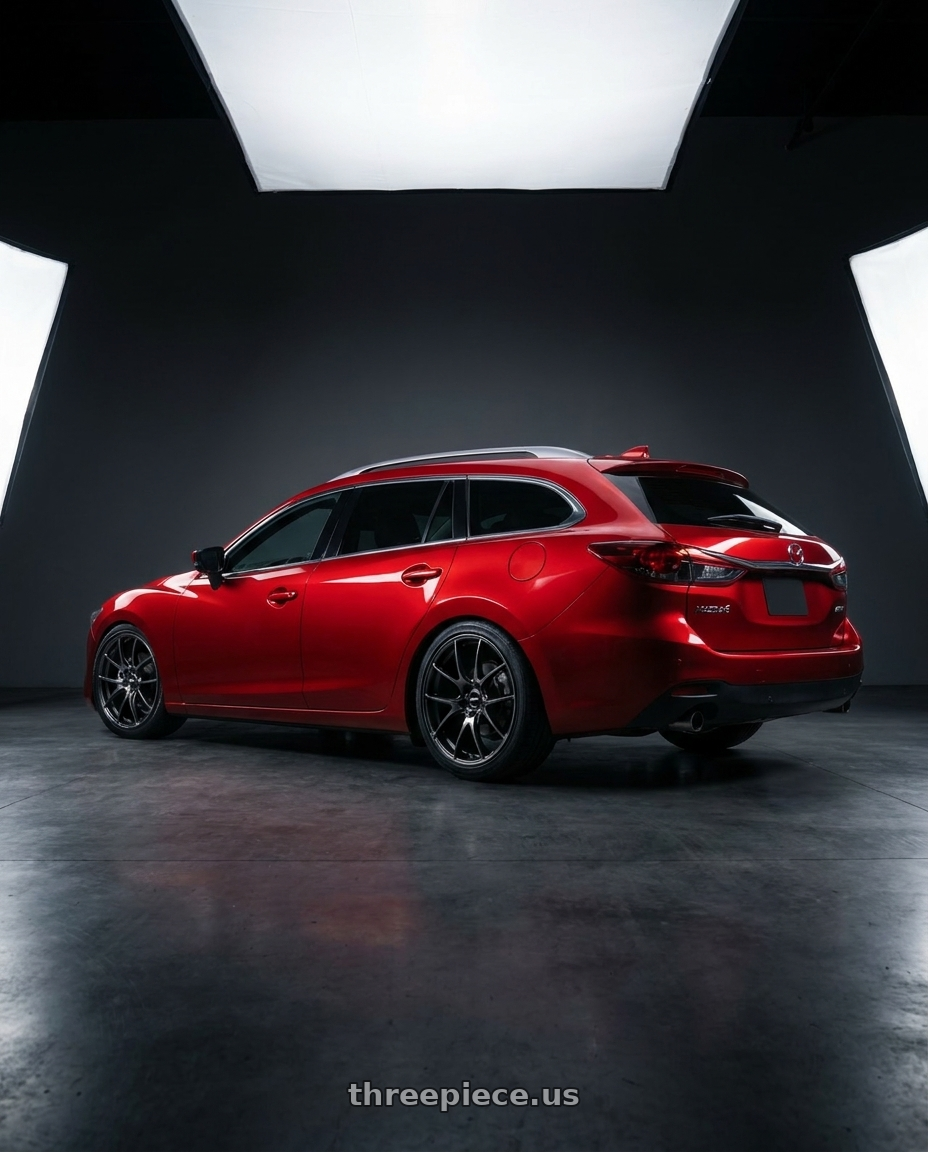 2019 MAZDA MAZDA6 WAGON  with Volk Racing G27 PM 5x120 19x9.5 +36 PRESSED BLACK CLEAR wheels rear three quarter view square tires