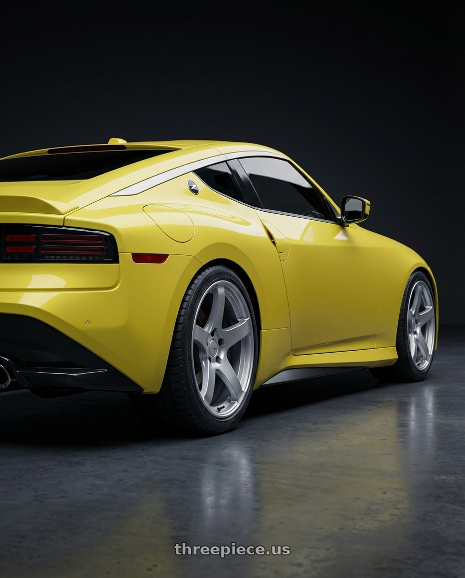 2024 Nissan Z with Ssr Gtv01 5x114.3 19x8.5+38  GLARE SILVER wheels rear three quarter view square tires