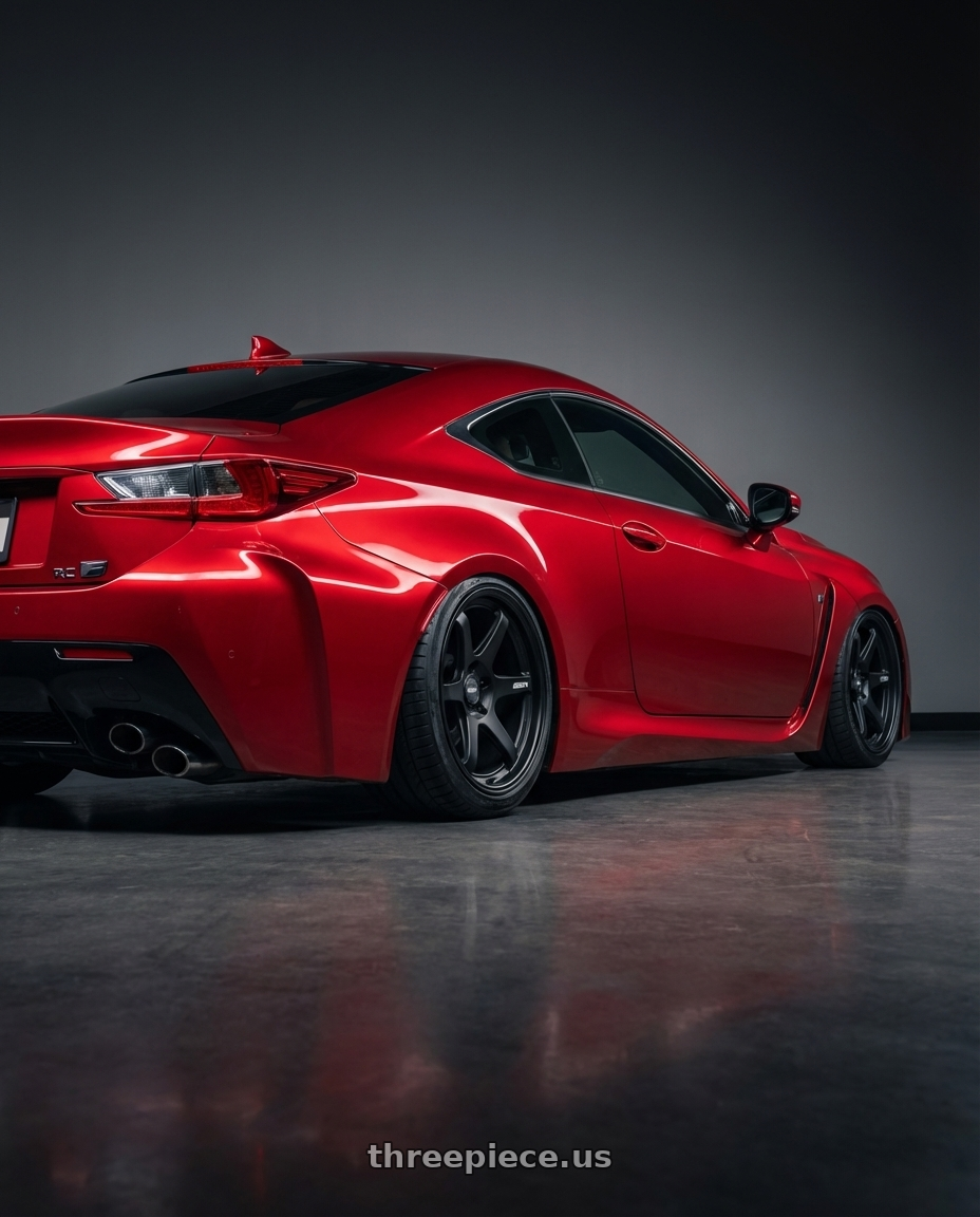 2018 Lexus RC F with ESR Wheels APEX SERIES AP6 5x114.3 19x9.5 +22 Matte Black wheels rear three quarter view slight stretch tires