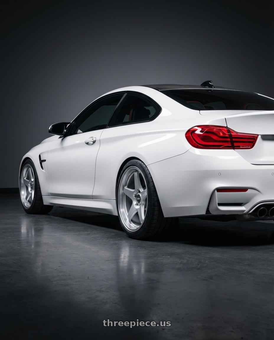 2018 BMW M4 F82 with ESR Wheels APEX SERIES AP5 5x120 19x8.5 +30 Hyper Silver wheels rear three quarter view square tires