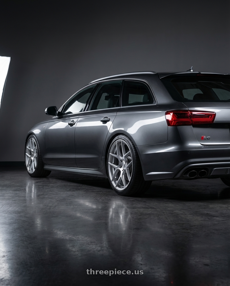 2016 Audi S6 C7 with Aodhan AFF2 5x112 20x9+30 Gloss Silver Machined Face wheels rear three quarter view square tires