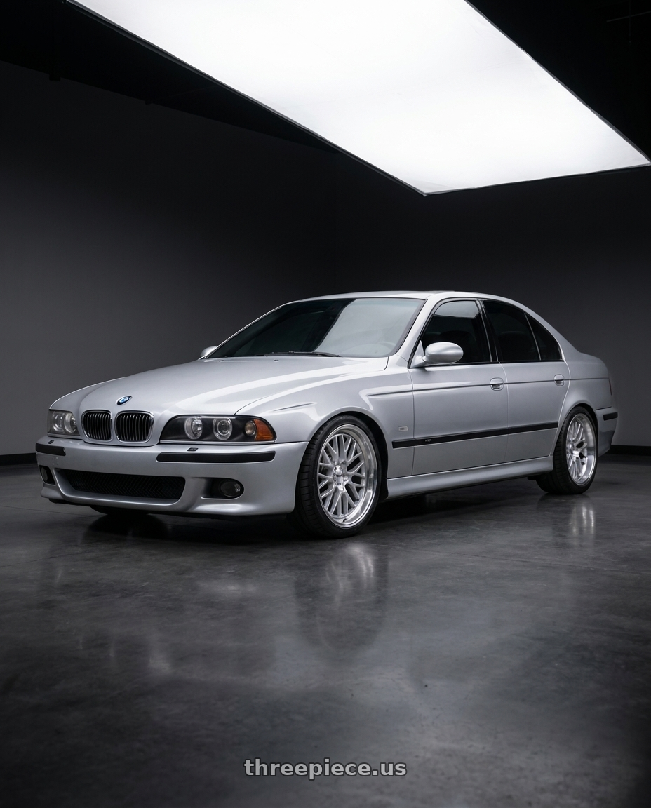 2003 BMW M5 with TSW HOCKENHEIM S 5X120 20X10 +25 SILVER W/ MIRROR CUT LIP wheels