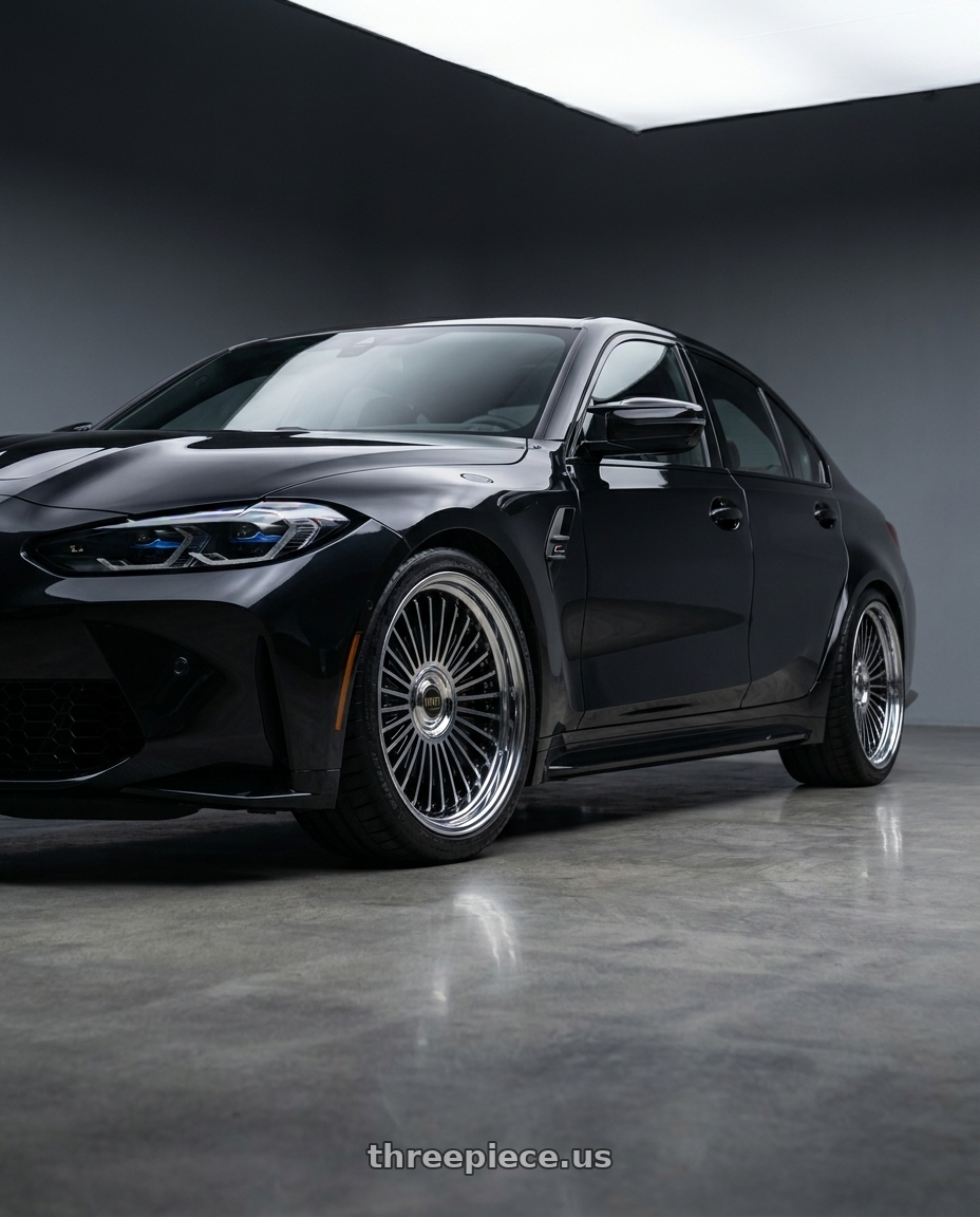 2022 BMW M3 with Work Emitz Black Polish 5x112 19x7.5 +22 wheels