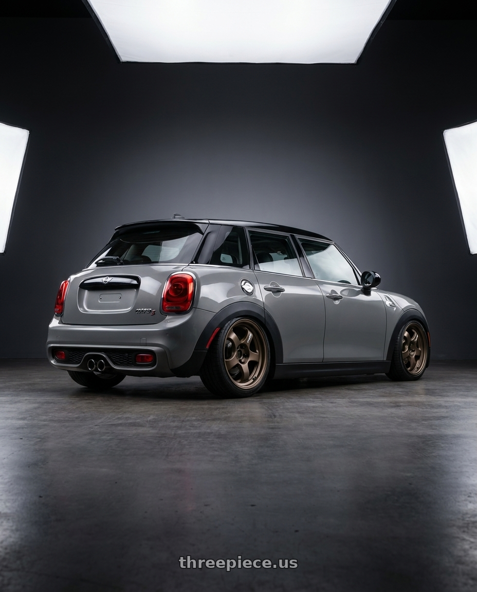2013 Mini Cooper S with WORK Meister S1 SUV 5x150 18x9+0 Matte Bronze wheels rear three quarter view square tires