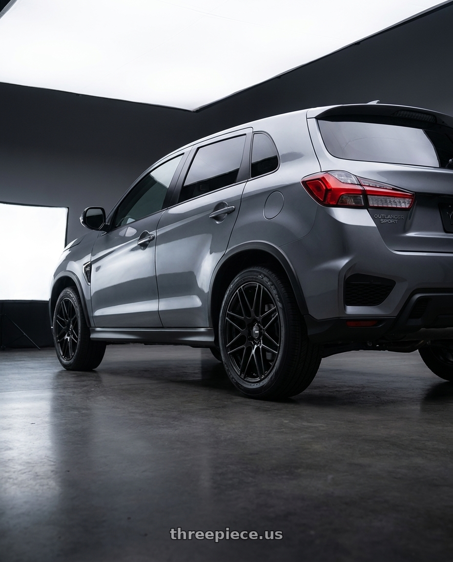 2025 mitsubishi outlander sport 2 with Enkei TMS 5x114.3 18x8.5+38 Gloss Black wheels rear three quarter view square tires