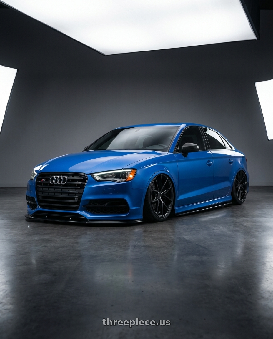 2019 Audi S3 8V with Niche 1PC M117 MISANO 5X112 19X8.5 +34 MATTE BLACK wheels front three quarter view stanced stance