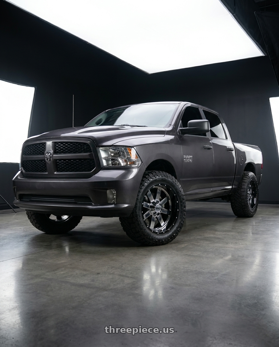 2024 Ram 1500 with Moto Metal MO200 6X139.7 22X10 -18 CHROME CENTER GLOSS BLACK MILLED LIP wheels