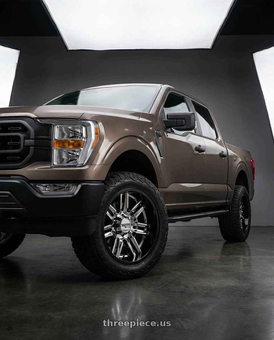 2019 Ford F-150 with Moto Metal MO202 6X135 20X12 -44 CHROME CENTER GLOSS BLACK MILLED LIP wheels