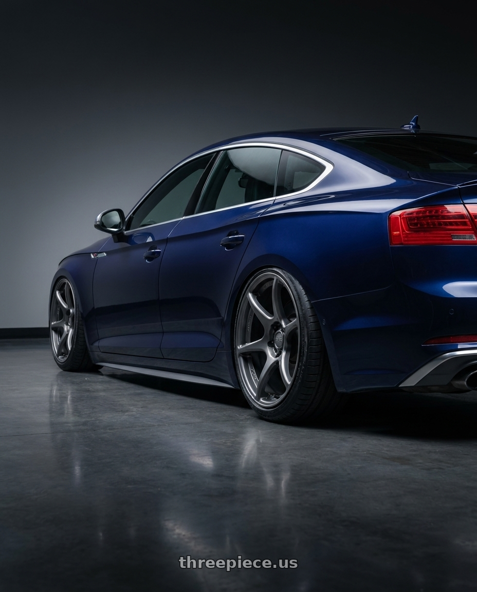 2014 Audi S5 B8 with Kansei K11G Tandem 5X112 19x9.5 22 Gunmetal wheels rear three quarter view slight stretch tires
