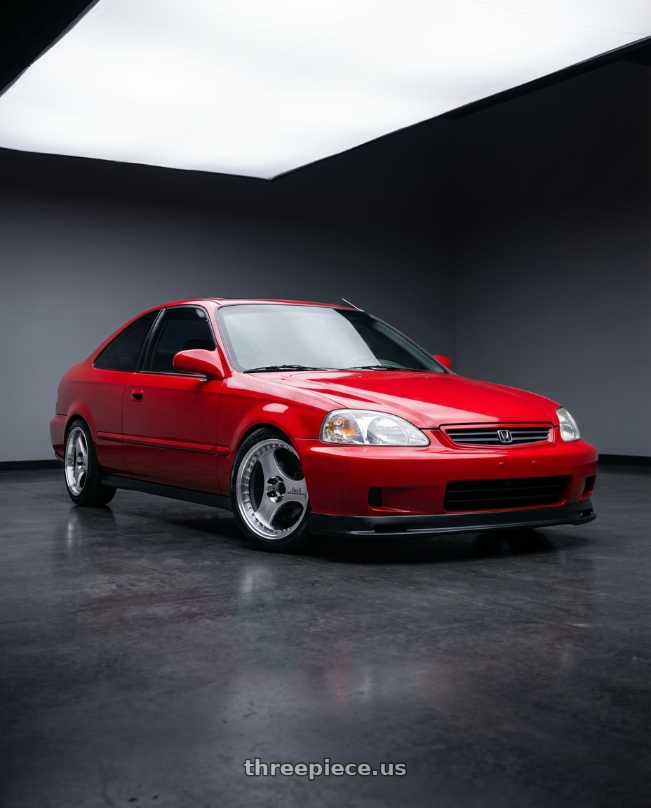 1997 honda civic  with Advan Racing ONI2 PROGRESSIVE 5x114.3 20x8.5 +33 MACHINING & DIAMOND CUT wheels front three quarter view lowered stance