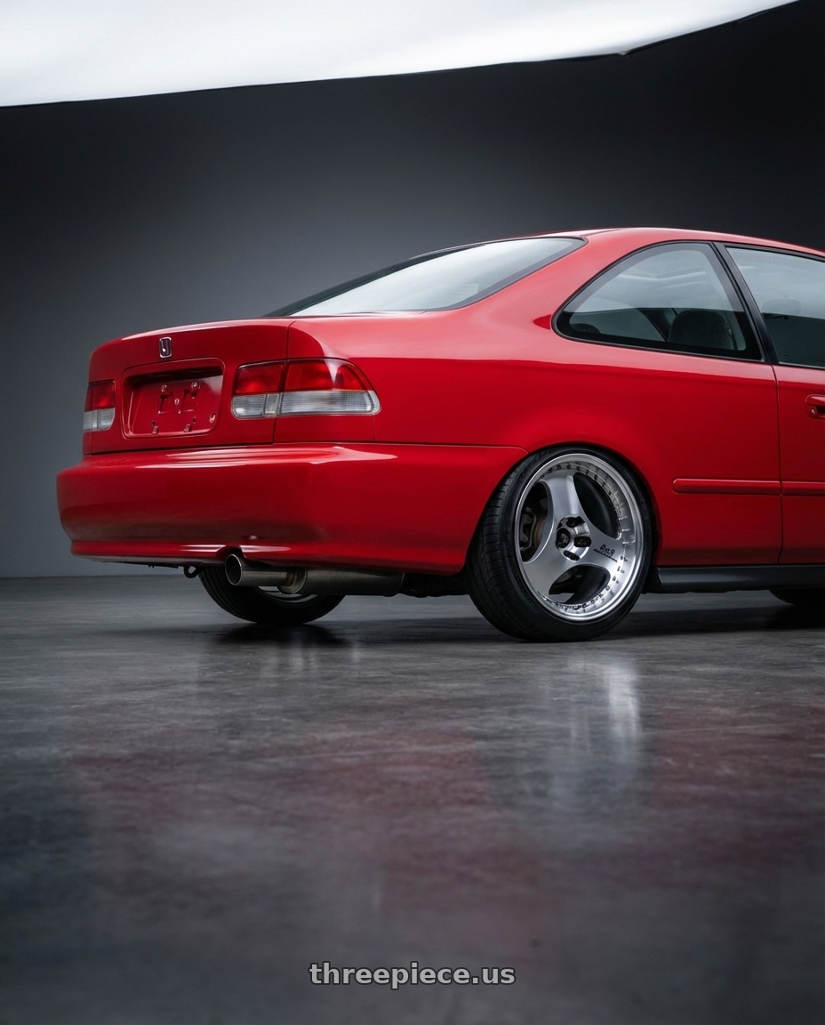 1997 honda civic  with Advan Racing ONI2 PROGRESSIVE 5x114.3 20x8.5 +33 MACHINING & DIAMOND CUT wheels rear three quarter view square tires