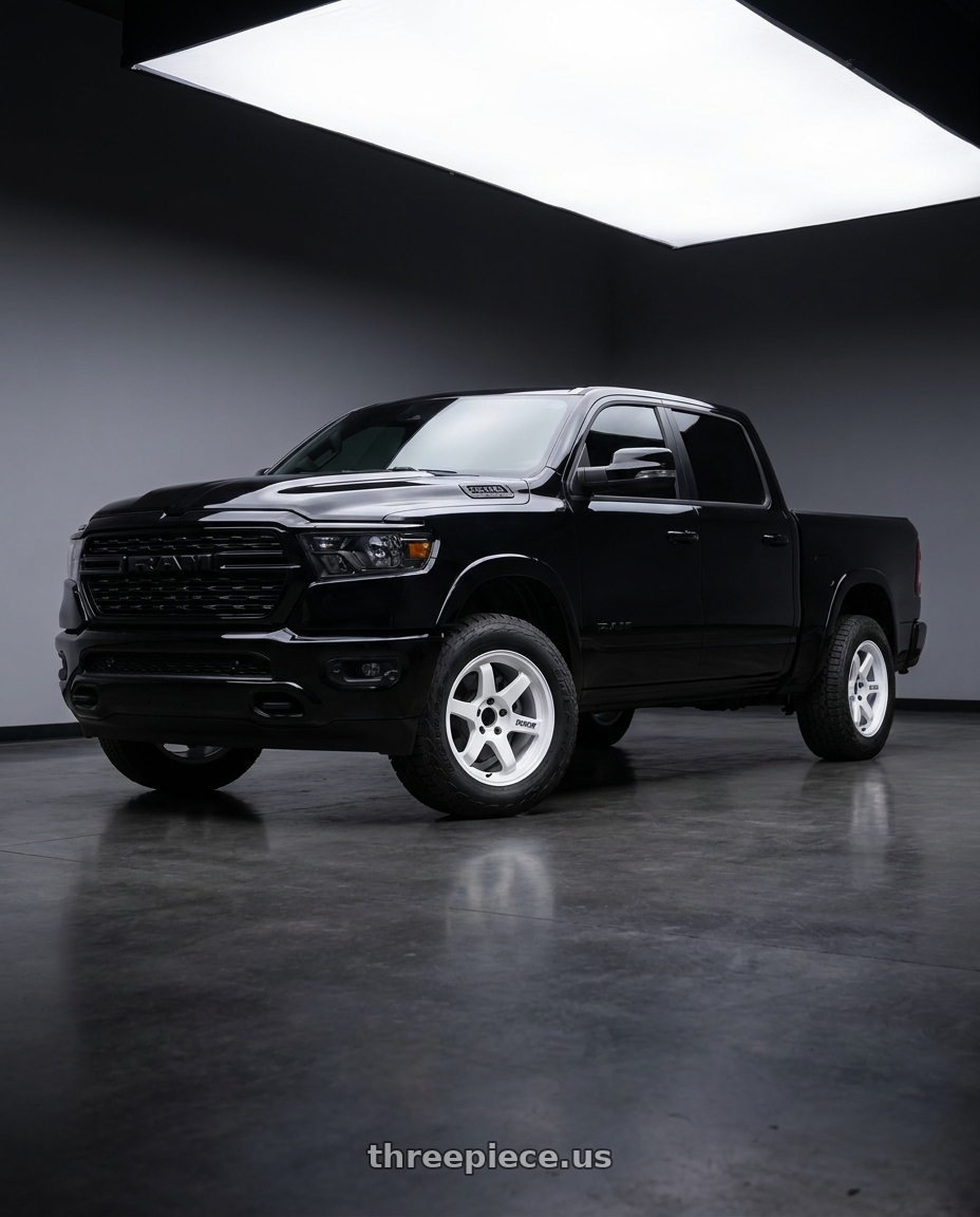 2025 Ram 1500 Lonestar with Volk Racing RAYS 08X 6x139.7 18x8.5-10 Dash White wheels
