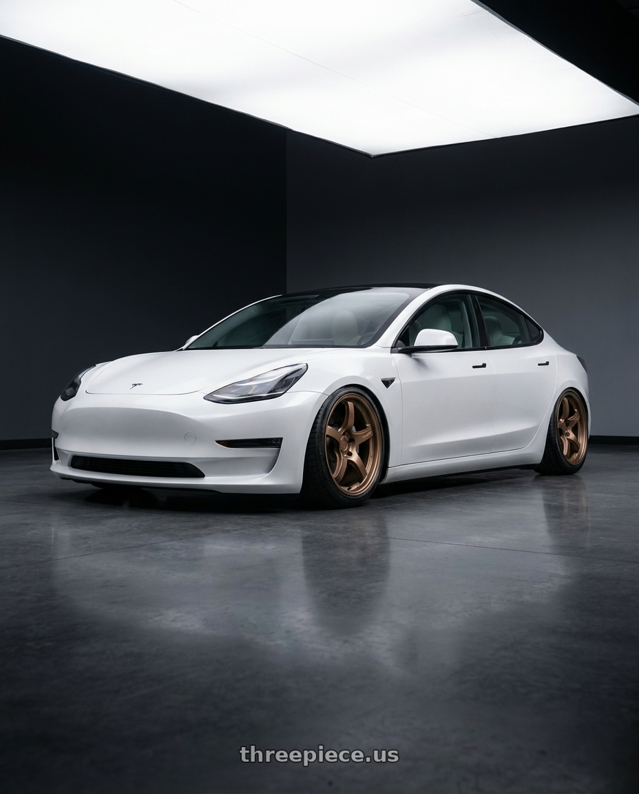 2021 tesla model 3 sr+ white with Gram Lights 57CR 5x114.3 18x9.5+38 Bronze II wheels