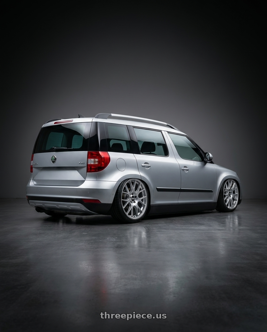 2015 Skoda yeti with BBS CH-R 5x112 19x8.5 +40 Brilliant Silver Polished Rim Protector wheels rear three quarter view slight stretch tires