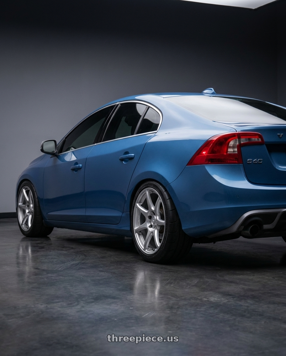 2015 volvo s60 with Kansei K11S Tandem 5X100 18x9 12 Hyper Silver wheels rear three quarter view square tires