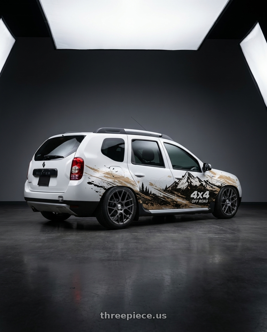 2015 renault duster branca adesivada with TSW NURBURGRING 5X114.3 17X7.5 +45 MATTE GUNMETAL wheels rear three quarter view square tires