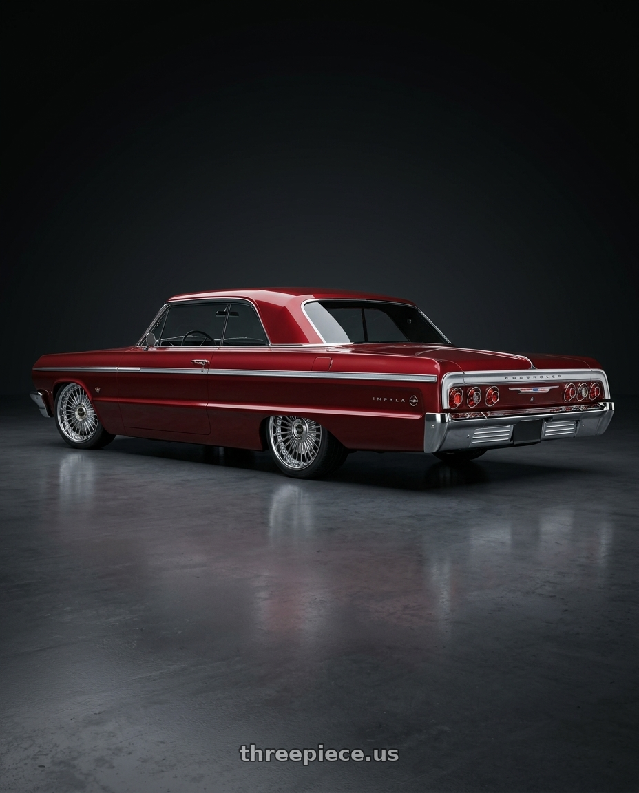 1964 CHEVROLET IMPALA with Work Emitz Black Polish 5x100 19x9.0 +0 wheels rear three quarter view square tires