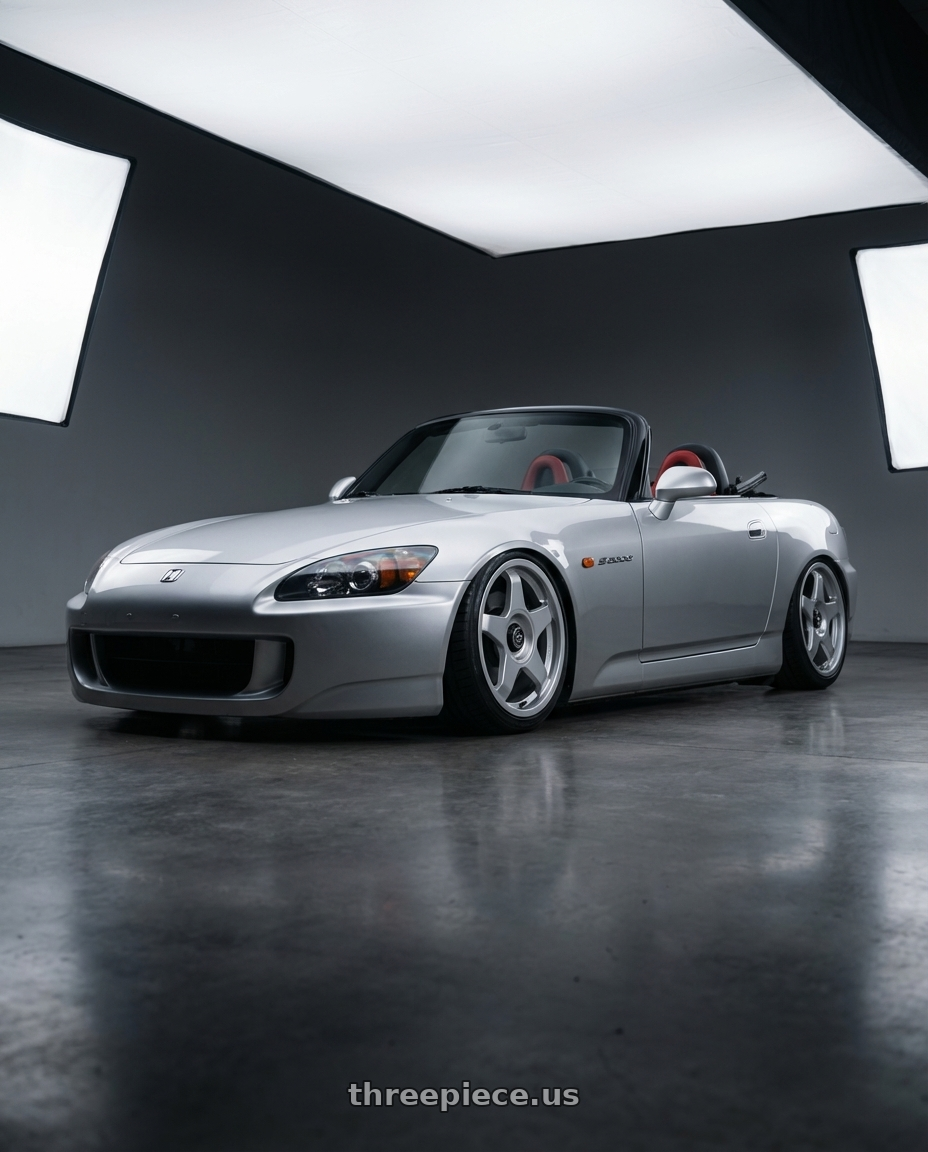 2009 Honda S2000 with fifteen52 CHICANE 5x114.3 / 5x100 18x8.5 +35 SPEED SILVER (GLOSS SILVER) wheels front three quarter view stanced stance