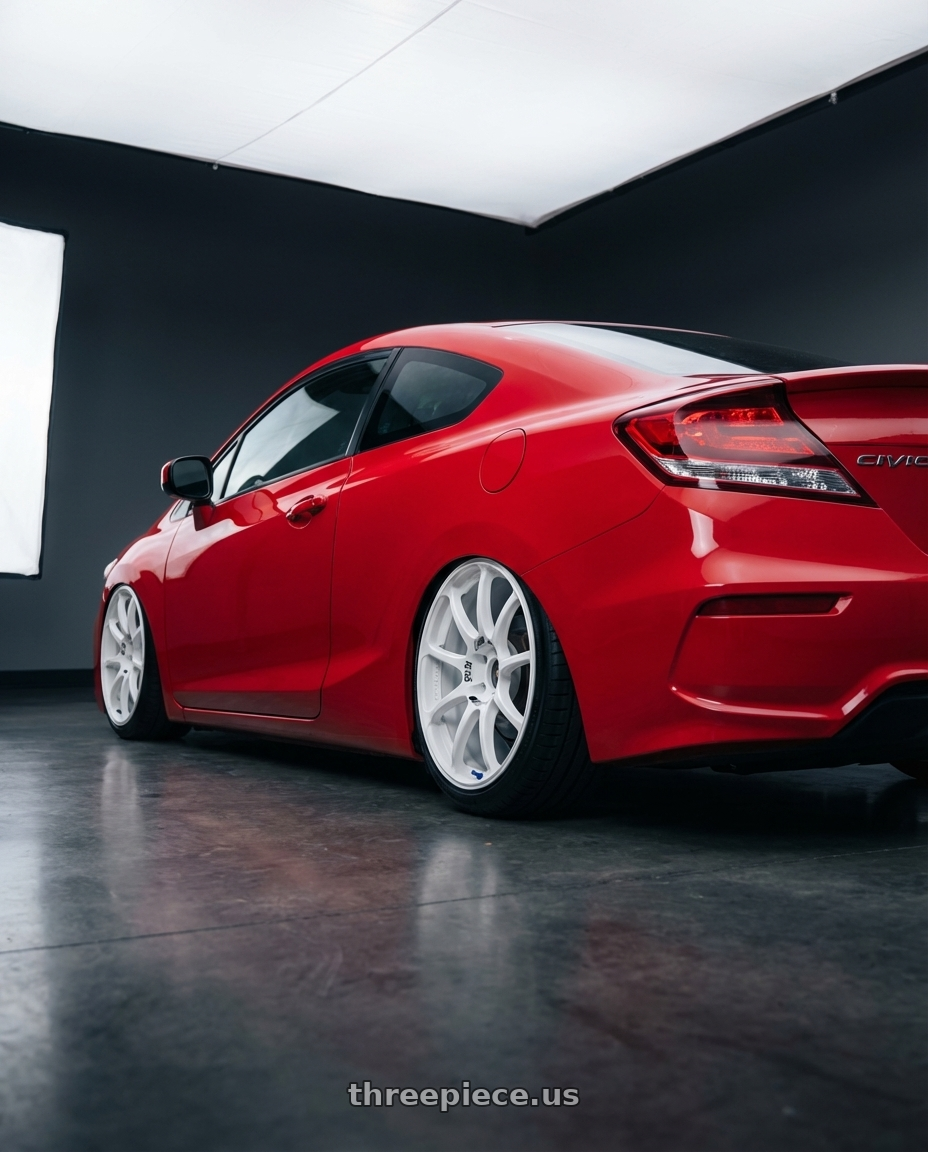 2011 Honda Civic Si with Advan RCIII 5x114.3 18x7.5+45 White wheels rear three quarter view slight stretch tires