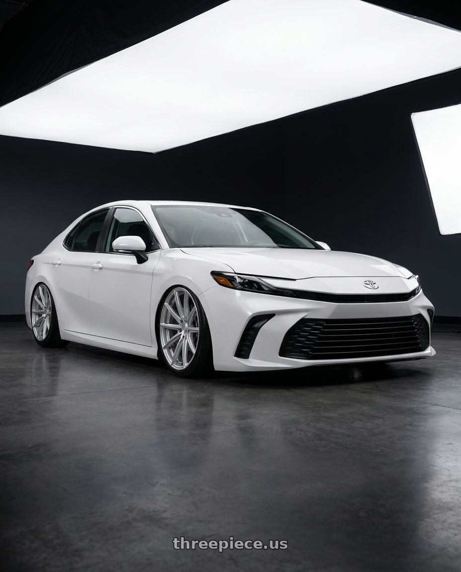 2026 Toyota camry white with XO LONDON 5X114.3 19X10 +40 SILVER W/ BRUSHED FACE wheels