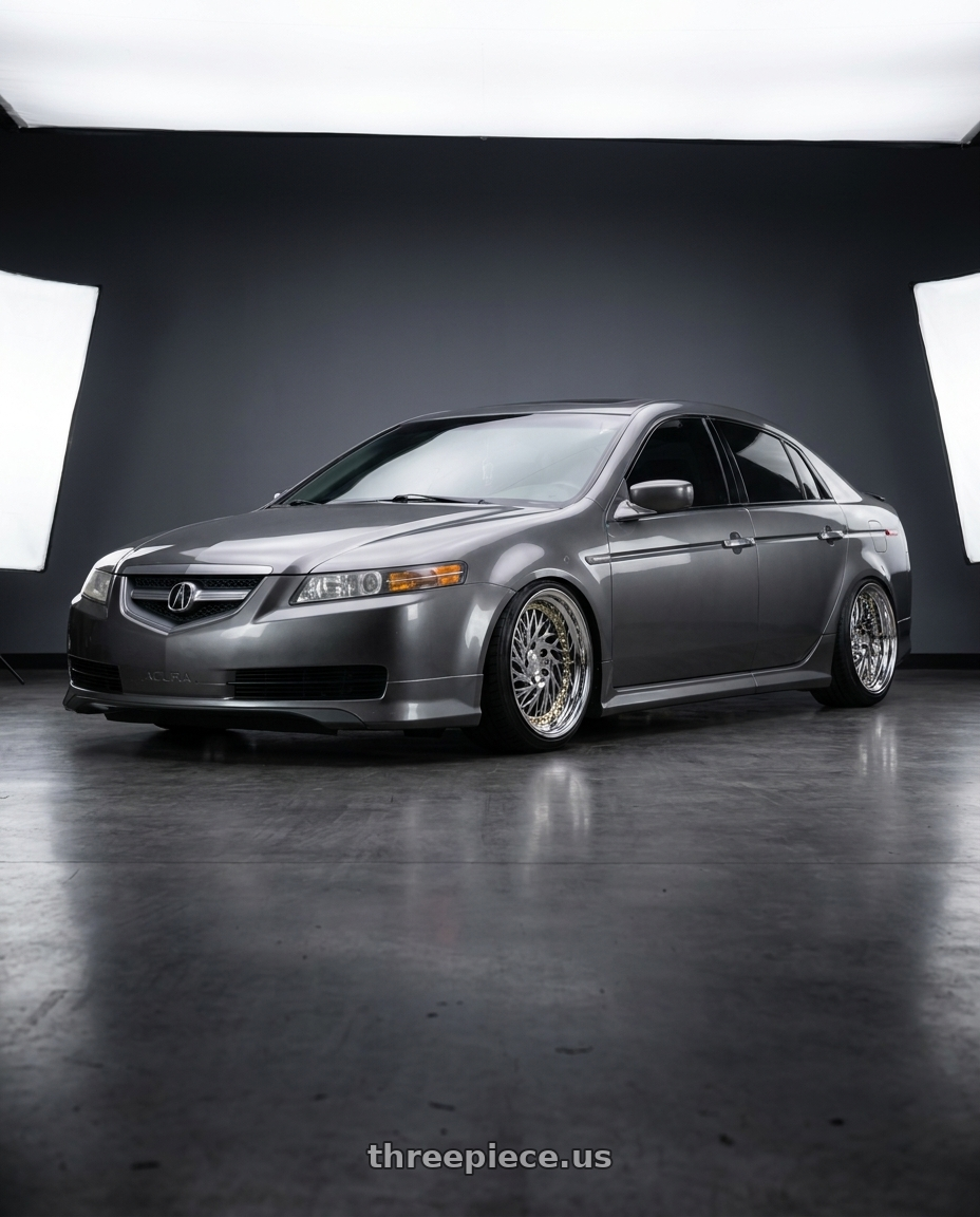 2005 Acura Tl with Aodhan DS03 5x114.3 18x9.5 +30 Vacuum Chrome w/Gold Rivets wheels