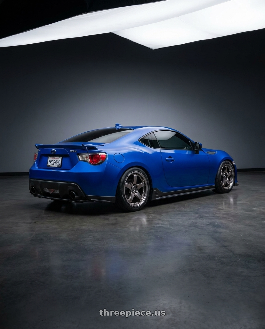 2016 Subaru brz with Work Lanvec Lm1 5x100 18x9.5+22 O Disk Trans Gray Polish wheels rear three quarter view square tires
