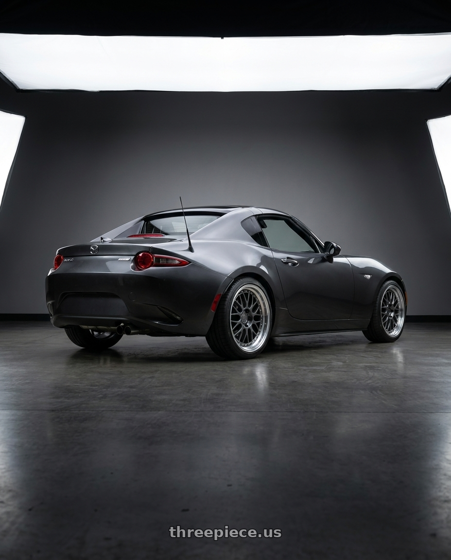 2023 mx-5 miata rf grand touring  with Aodhan AH02 4x100 / 4x114.3 17x8+35 Hyper Black w/ Machined Lip wheels rear three quarter view square tires