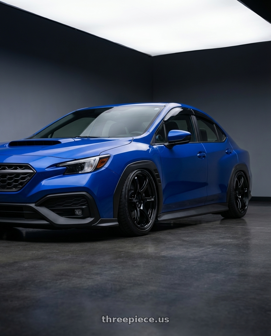 2024 Subaru WRX with Advan RGII 5x114.3 19x10+35 Gloss Black wheels front three quarter view stanced stance