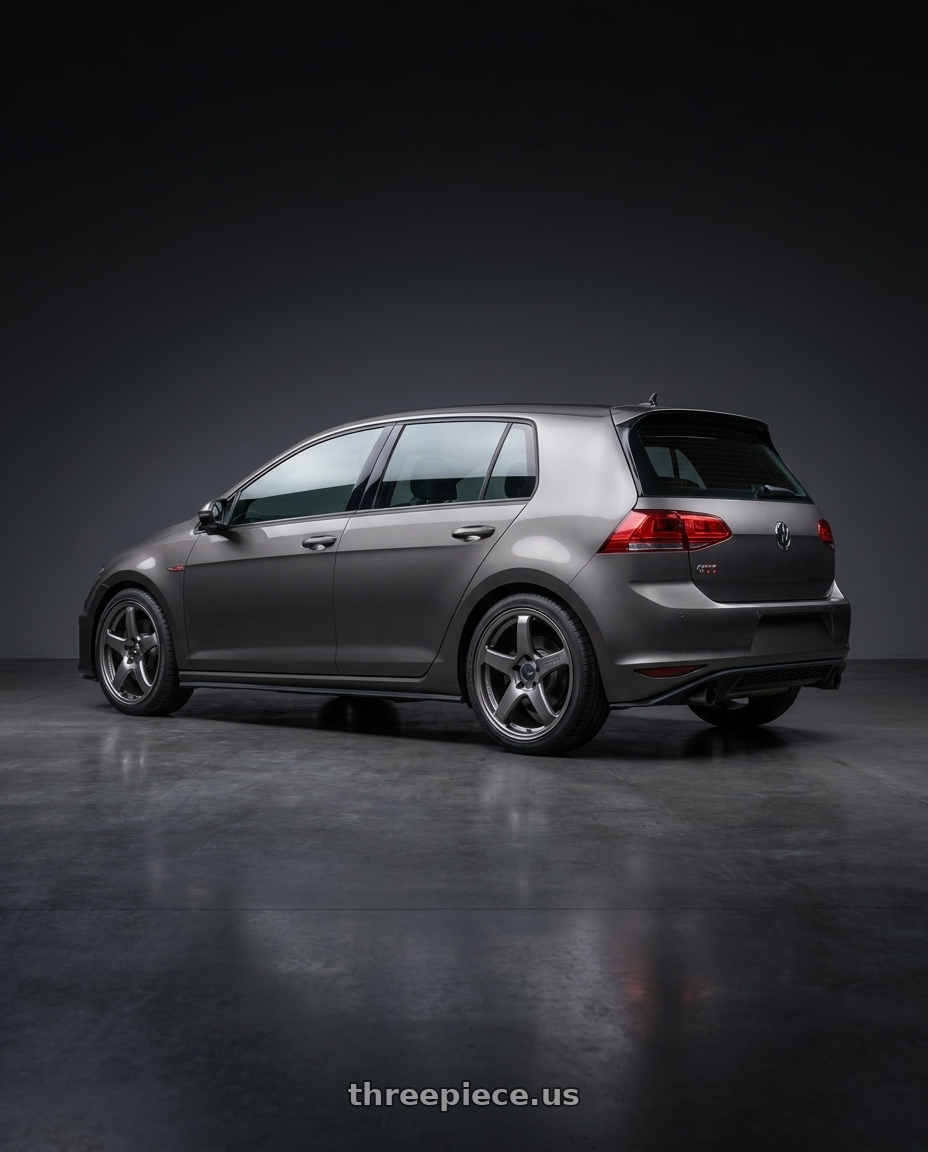 2015 vw golf gt 1 with Enkei PF05 5x112 19x8.5+38 Dark Silver wheels rear three quarter view square tires
