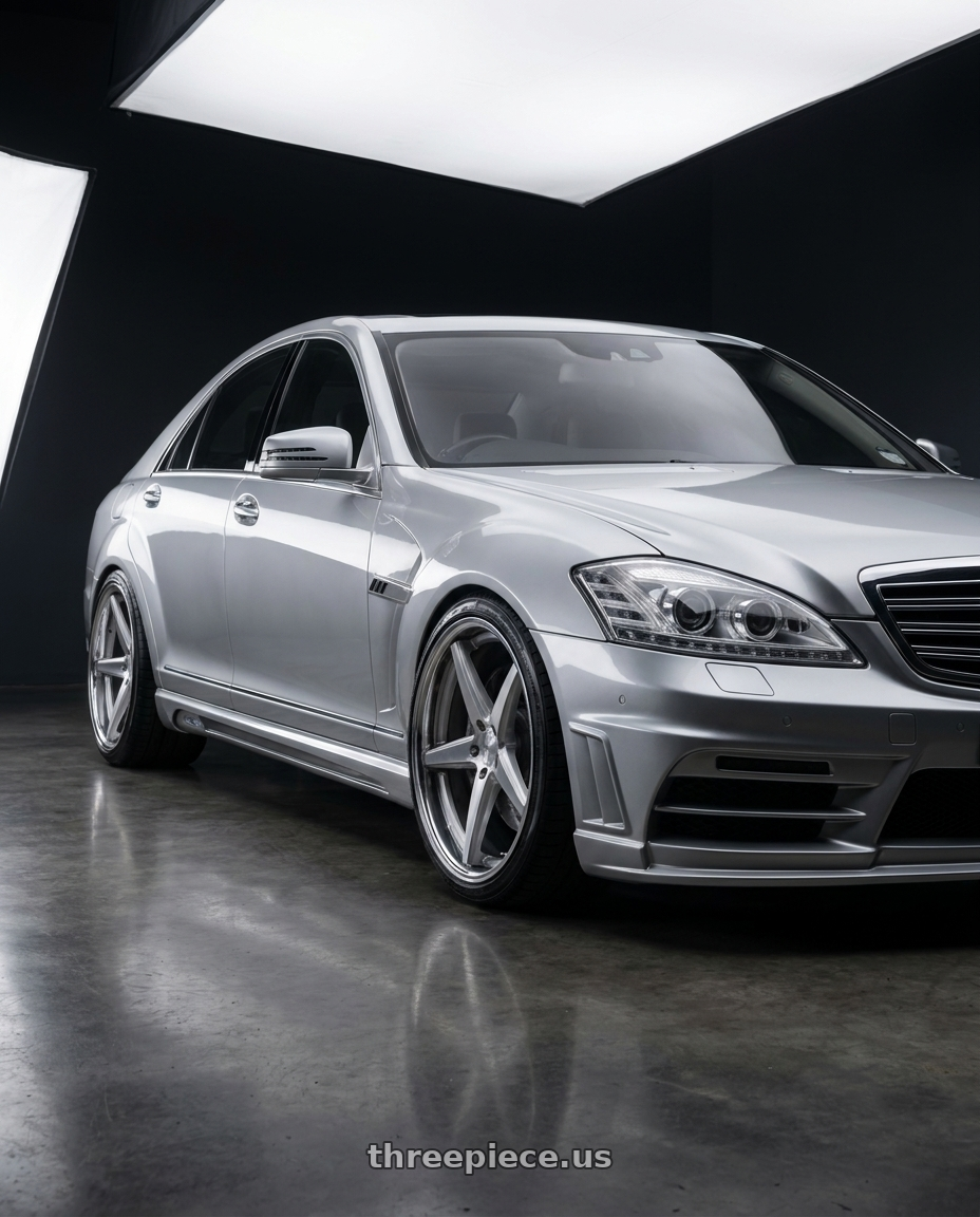 2012 Mercedes S550 with Work Gnosis Cvd 5x114.3 22x10.5+30 O Disk Brush Silver Clear wheels