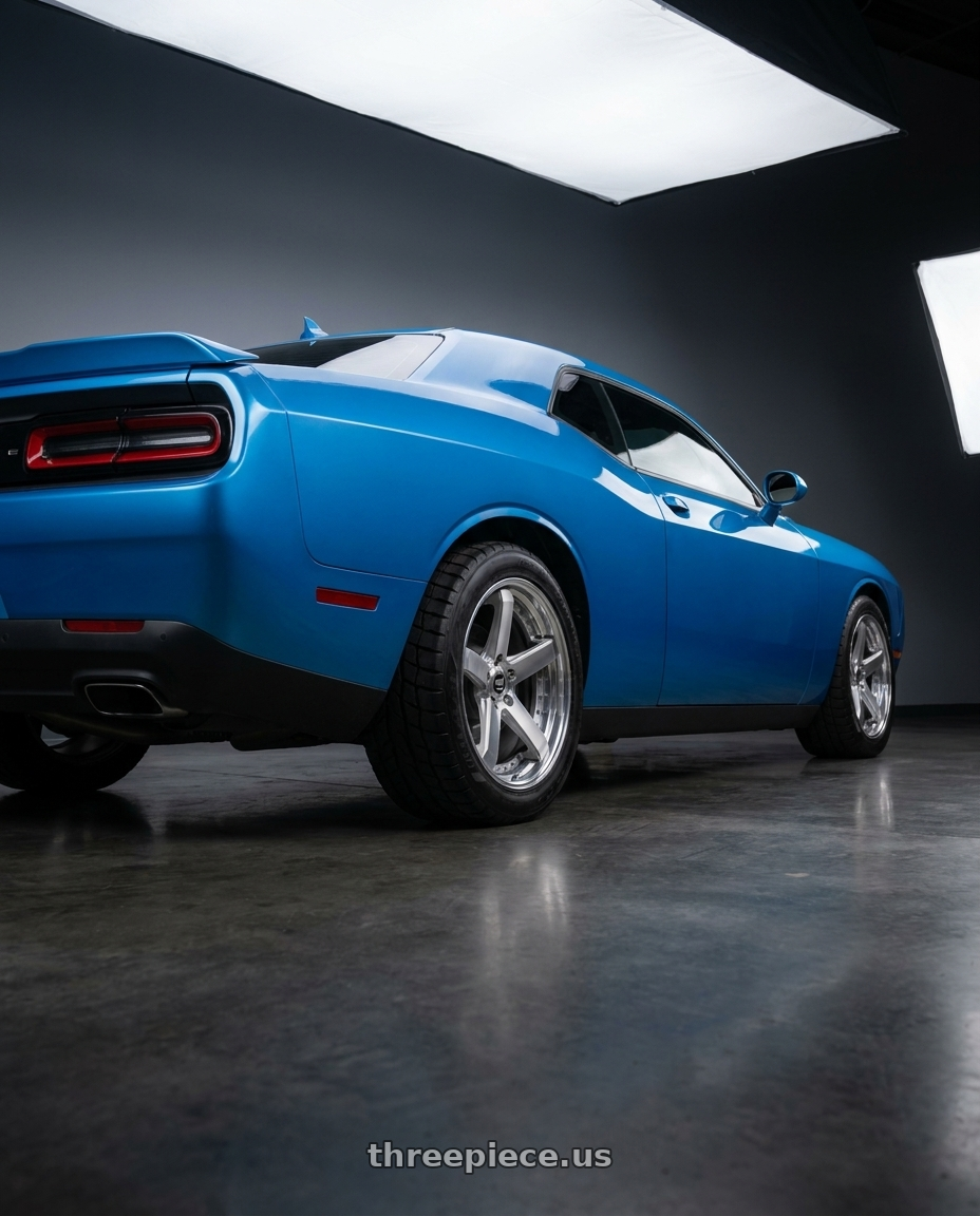 2016 dodge challenger sxt plus with Work Zeast St2 5x115 21x8.5+22 R Disk Transparent Grey Polish wheels rear three quarter view meaty tires