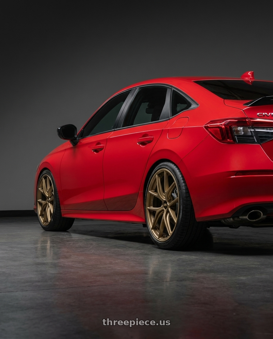2026 Honda Civic Si with BBS CI-R 5x120 19x9.5 +40 Bronze Polished Rim Protector wheels rear three quarter view slight stretch tires