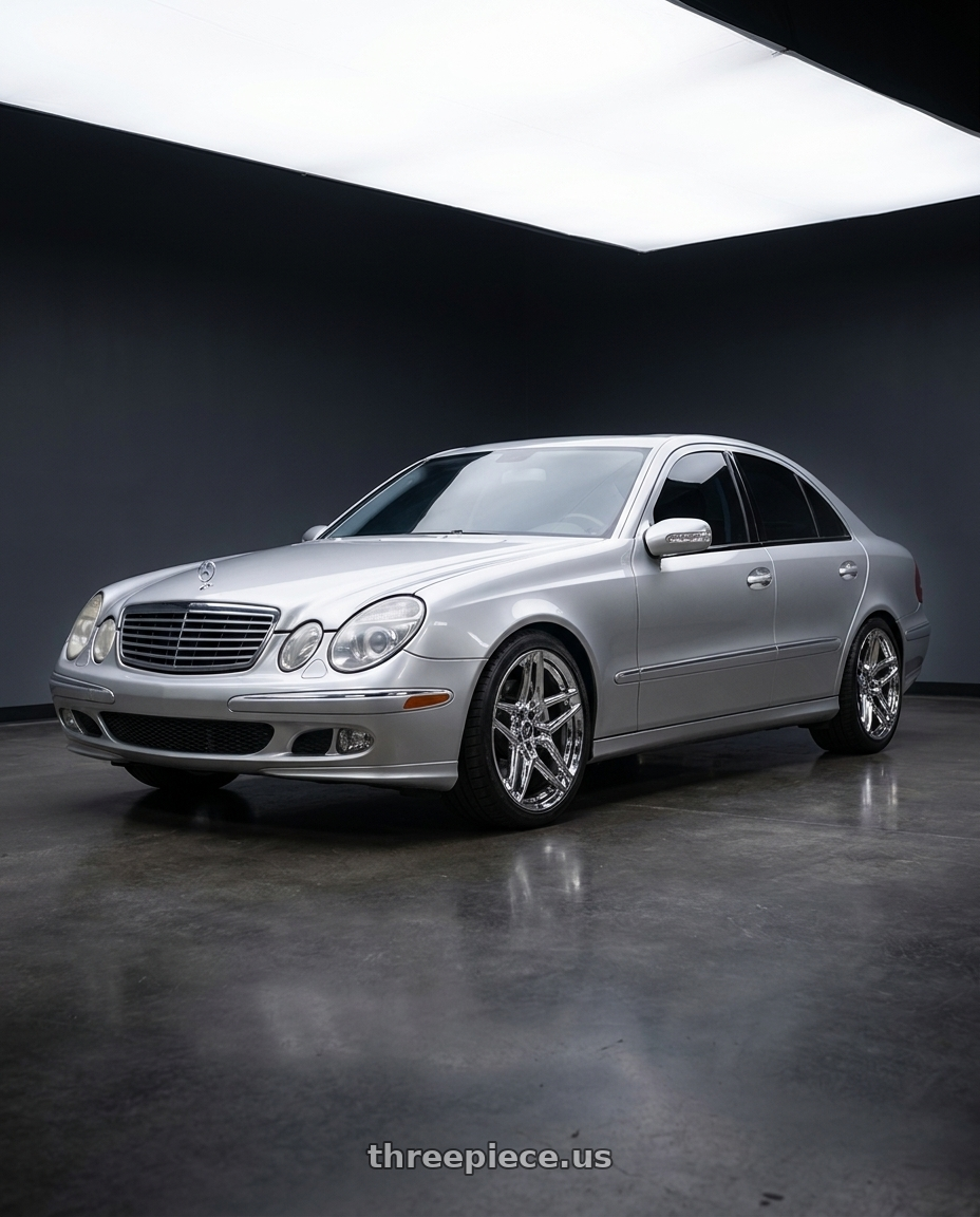 2003 Mercedes Benz E320 Sport with HERITAGE WHEEL EBISU MONOC 5x112 19x8.5 +35 CHROME wheels