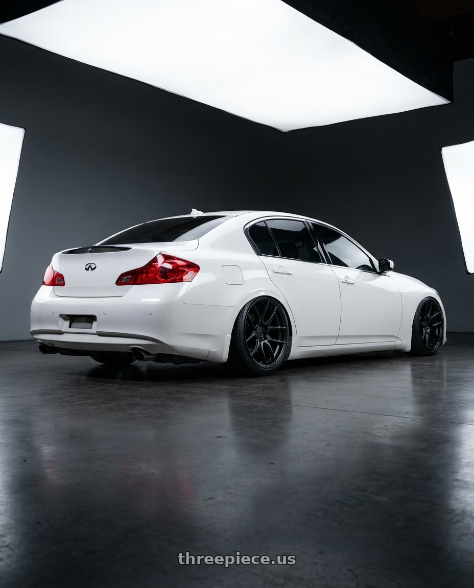 2012 Infiniti G37 with Aodhan AFF2 5x114.3 19x8.5+35 Matte Black wheels rear three quarter view slight stretch tires