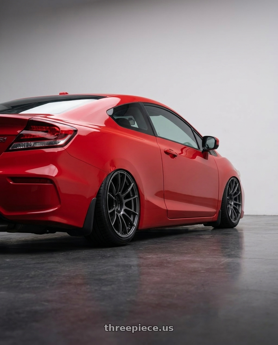 2015 Honda Civic Si with Ssr Gtx04 5x114.3 17x8+45  DARK GUNMETAL wheels rear three quarter view slight stretch tires
