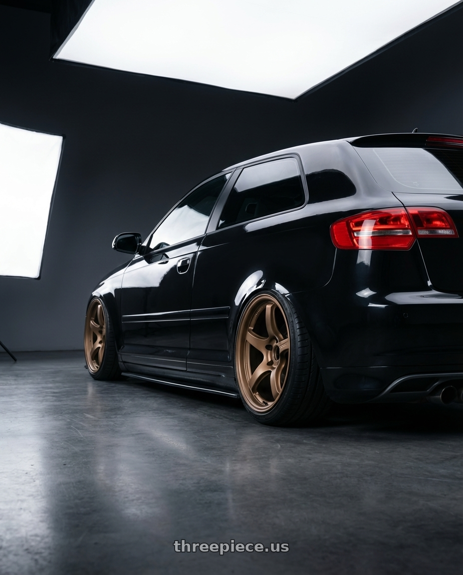 2012 Audi A3 8P with Gram Lights 57CR 5x112 19x9.5+25 Bronze II wheels rear three quarter view slight stretch tires